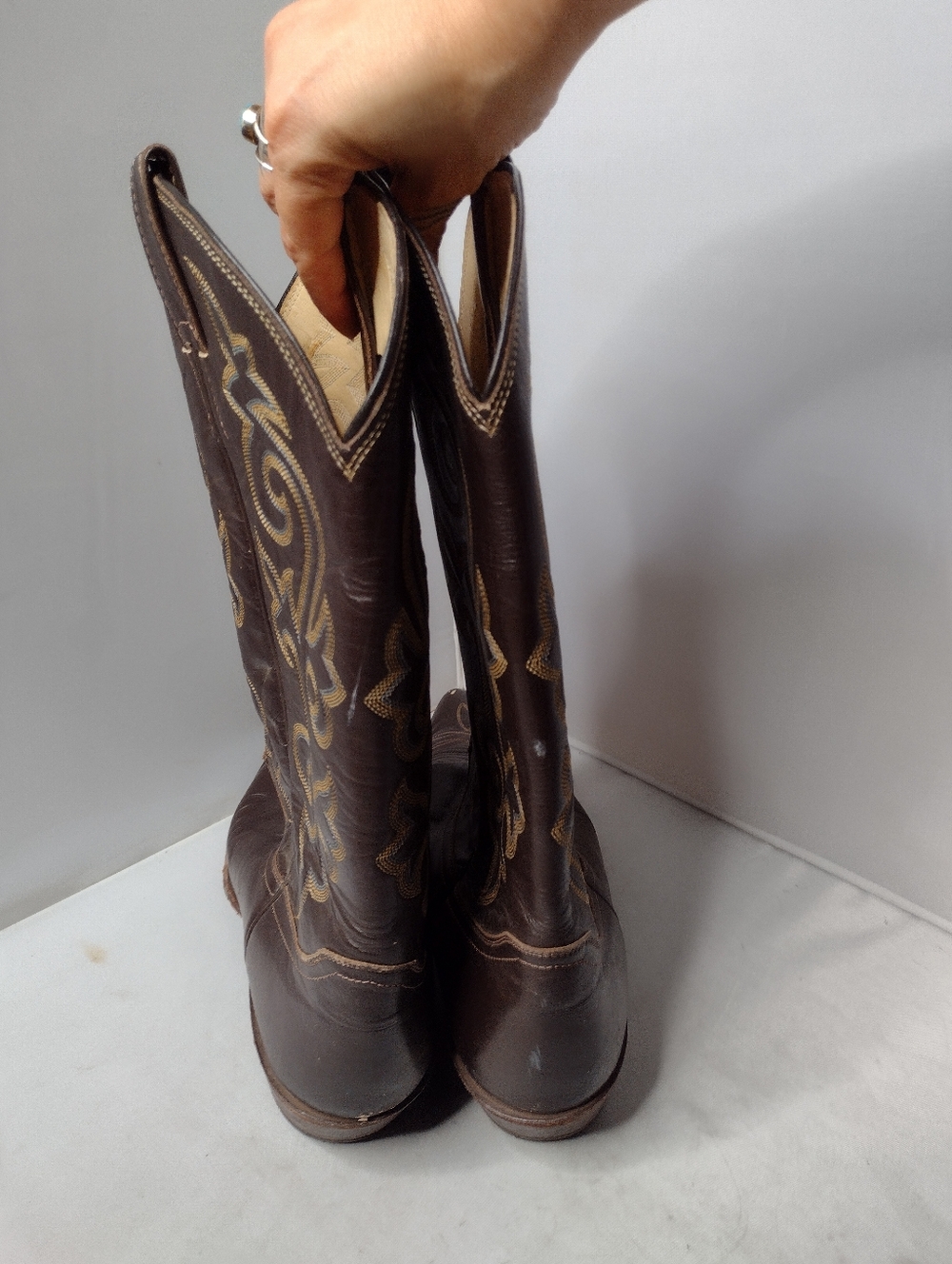 Justin H1417 Brown Leather Cowboy Western Boots Size 11 Embroidered - Picture 6 of 10